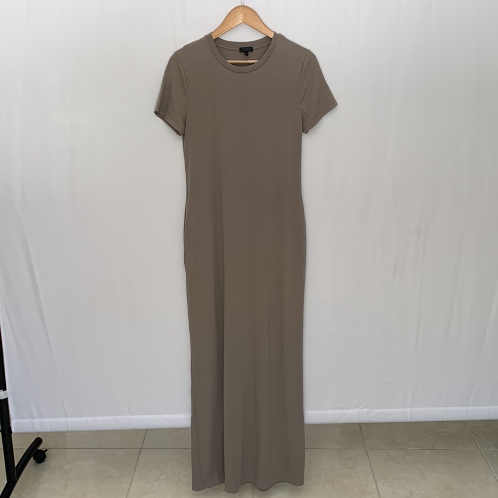 Sen Maxi Length Jersey Short Sleeve Neutral Taupe Dress Anthropologie Med / L